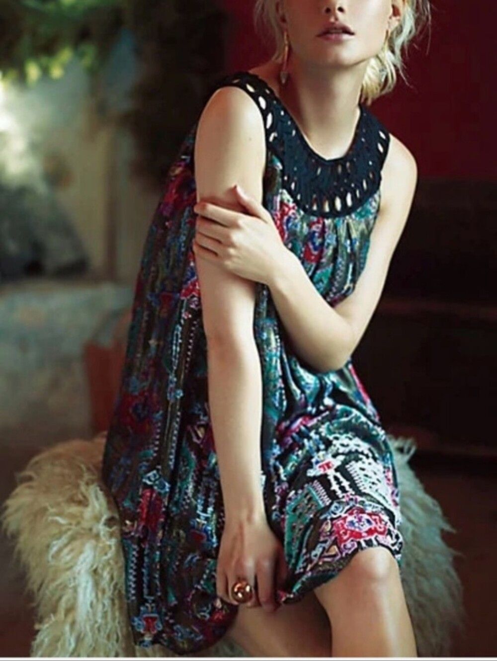 Moulinette Soeurs Anthropologie Metallic Lattice Dress Black Motif XSP OB369691